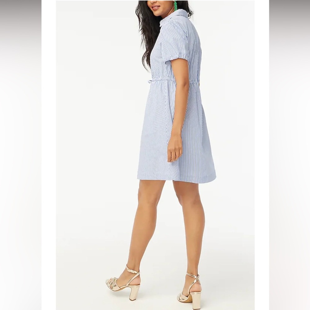 J.Crew Mini Dress Blue White Striped Collar Draw String Waist Size 10 - Picture 2 of 9